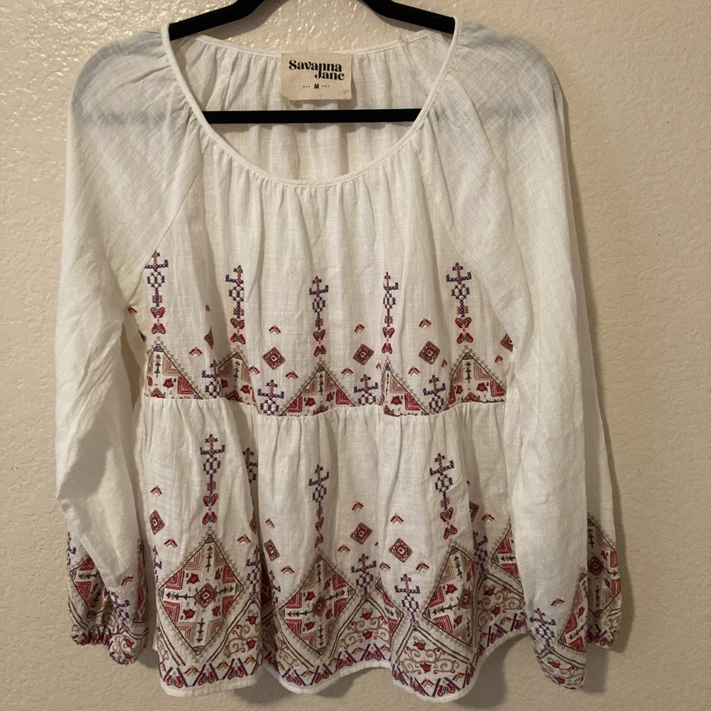 Savanna Jane Cream and Red Embroidered Blouse